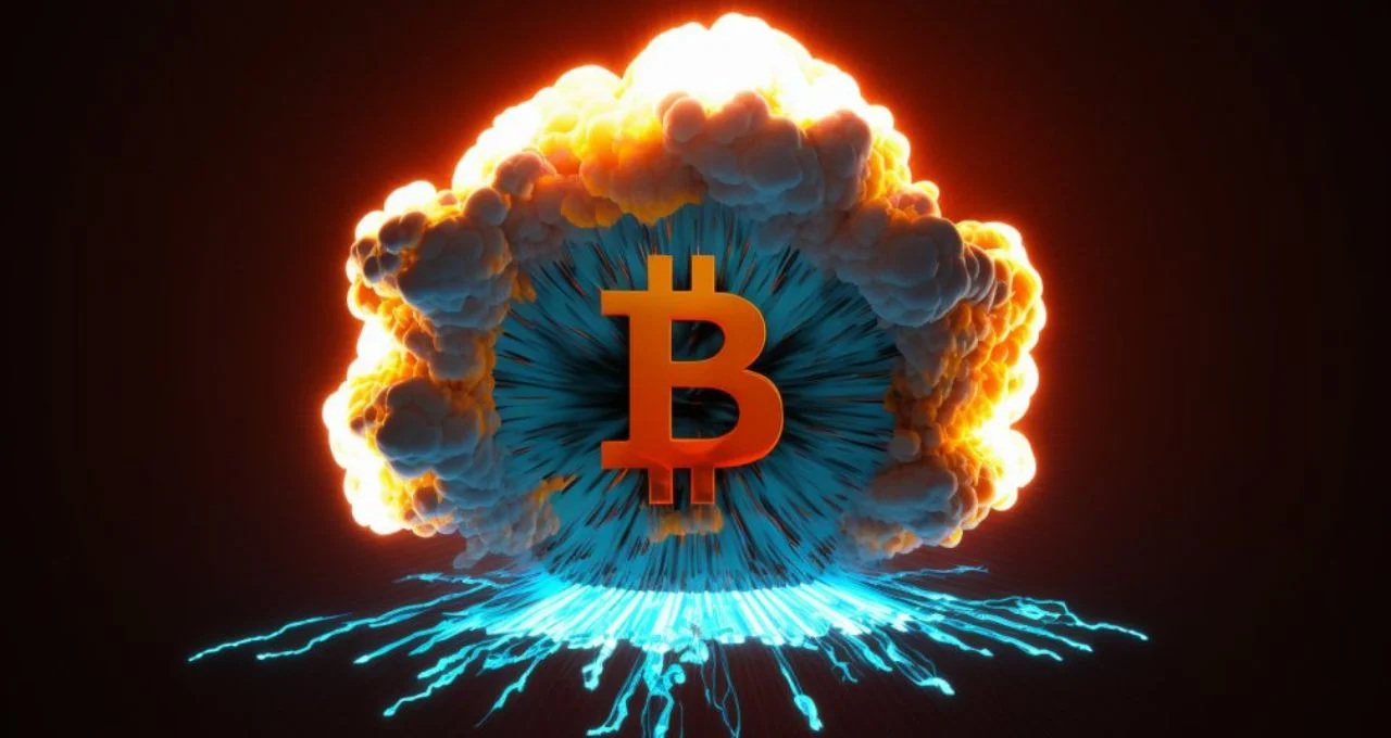 simbolo bitcoin com formato de explosão