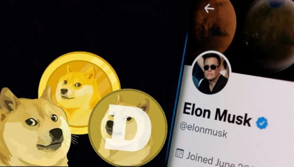 Celular com twitter do elon musk e moedas dogecoin