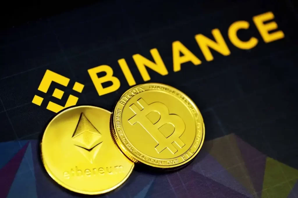 binance logomarca e moedas bitcoin e ethereum