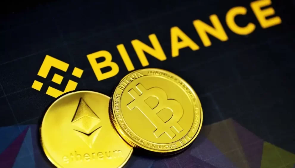 binance logomarca e moedas bitcoin e ethereum